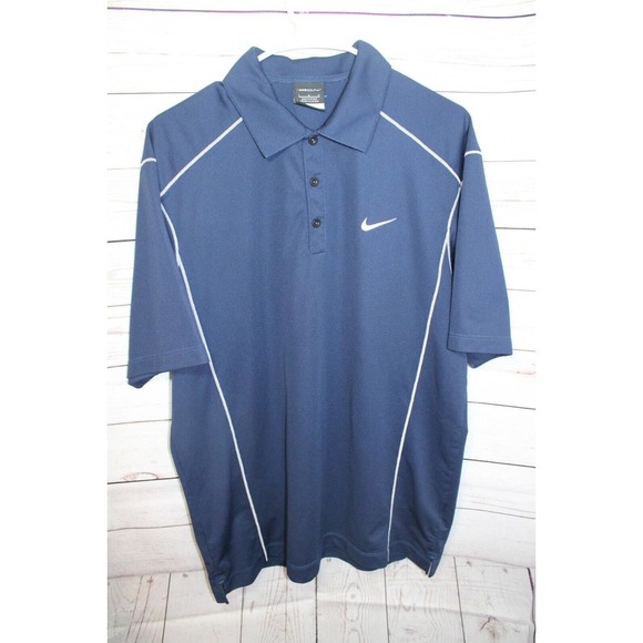 NIKE Men's Large Tour Performance Golf Polo Shirt Blue/White Poly Blend Collared - Picture 1 of 9